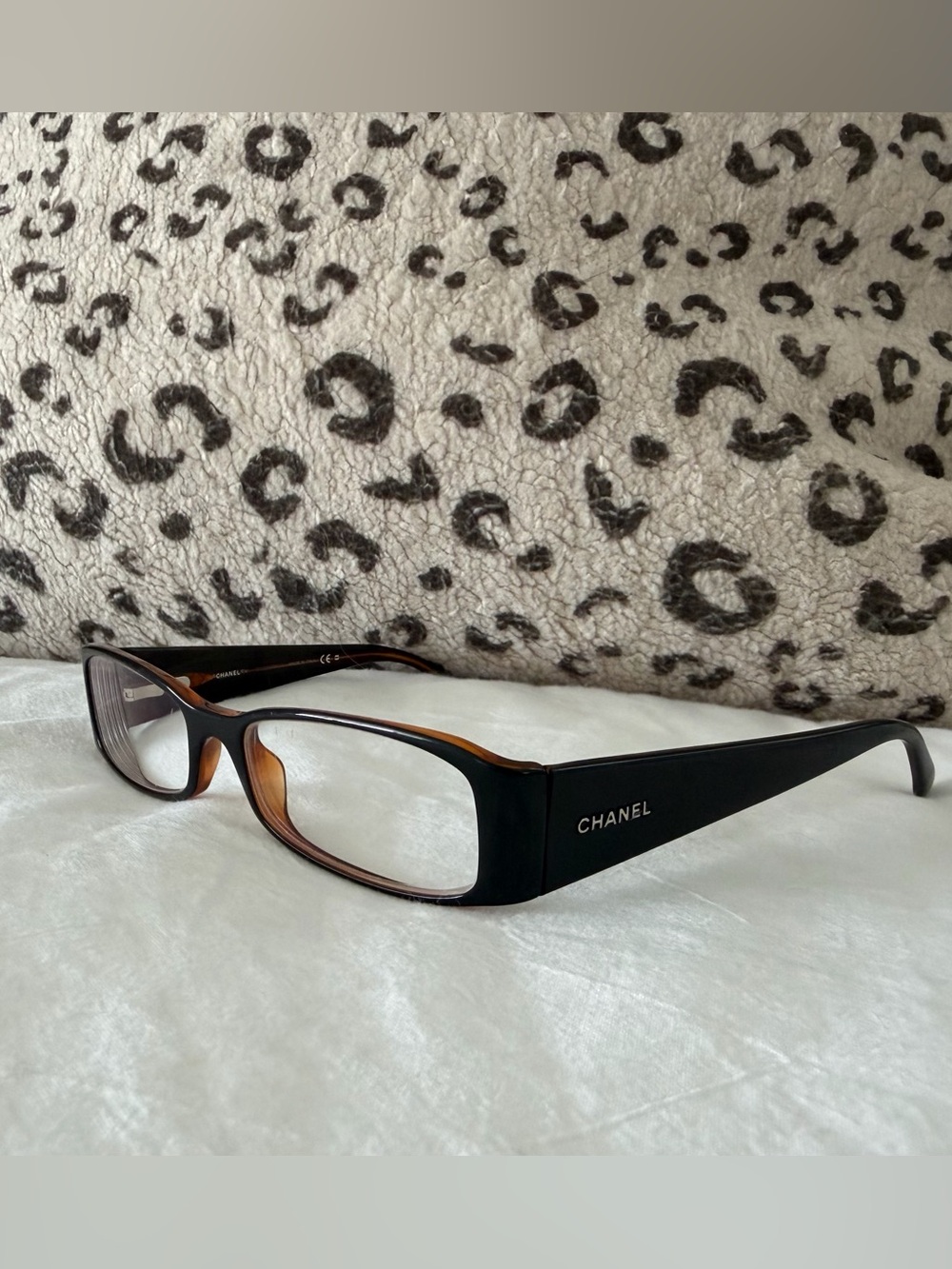 CHANEL Black and Tortoise Rectangular Eyeglasses
